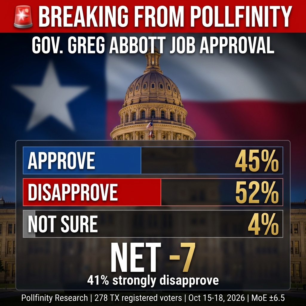 Gov. Greg Abbott job approval: Approve 45%, Disapprove 52%